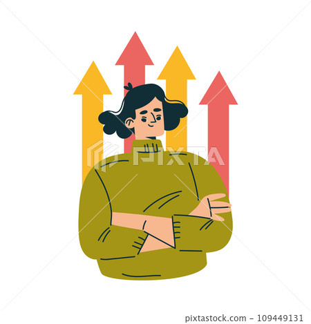Investment in Stock with Woman Character with Arrow Up Trading Gaining Profit Vector Illustration Investment in Stock with Woman Character with Arrow Up Trading Gaining Profit Vector Illustration 109449131