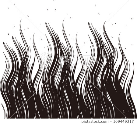 Waving Japanese-style flame monochrome drawn with a brush 109449317