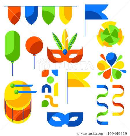 Carnival party set. Mardi Gras illustration for traditional holiday or festival. Carnival party set. Mardi Gras illustration for traditional holiday or festival. 109449519