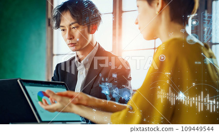 Business person having a meeting and digital data image 109449544