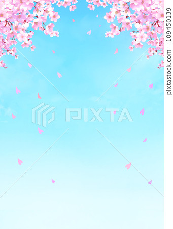 Background of cherry blossoms and blue sky, cherry blossom blizzard, vertical Background of cherry blossoms and blue sky, cherry blossom blizzard, vertical 109450139