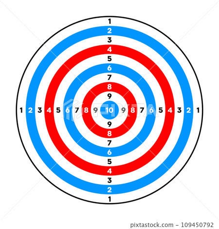 Shooting range paper target with divisions, marks and numbers. Archery, gun shooting practise and training, sport competition and hunting. Bullseye and aim. Vector illustration 109450792