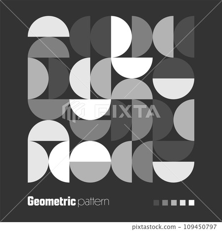 Geometric trendy pattern, Bauhaus style. Modern background with simple elements. Retro texture with basic geometric shapes. Print design, minimalist poster cover. Vector illustration Geometric trendy pattern, Bauhaus style. Modern background with simple elements. Retro texture with basic geometric shapes. Print design, minimalist poster cover. Vector illustration 109450797