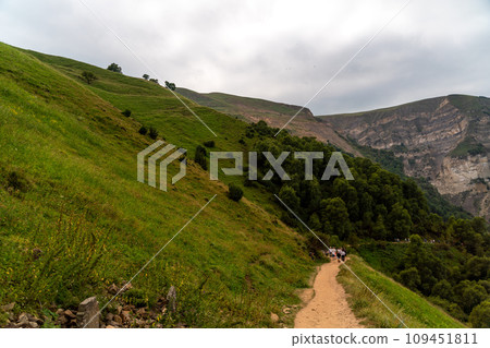 Caucasian mountain. Dagestan. Trees, rocks, mountains, view of the green mountains. Beautiful summer landscape. 109451811