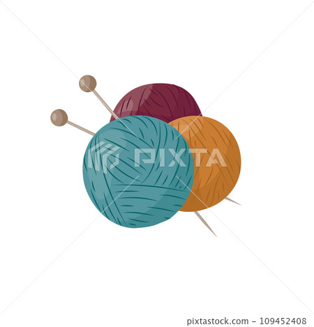 Colorful balls of yarn with knitting needles. Female hobby knitwork, handicraft, hand-knitting. Colorful balls of yarn with knitting needles. Female hobby knitwork, handicraft, hand-knitting. 109452408