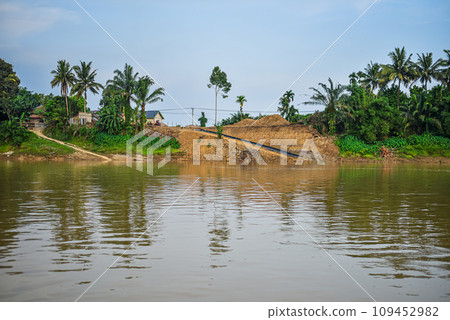 View of Batanghari River is the longest river in Jambi Province, Indonesia View of Batanghari River is the longest river in Jambi Province, Indonesia 109452982