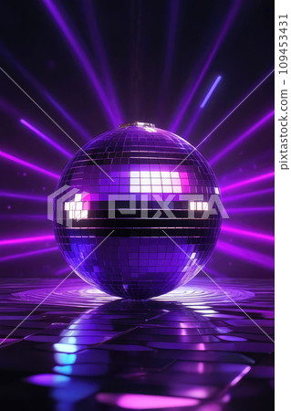 Abstract background illustration. Sparkling disco ball glows neon. Nightlife bright and party. 109453431