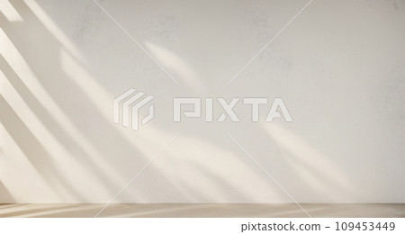 AI-generated content. neutral gray room for product presentations. Minimal shadow overlay background. Product placement. Minimal product placement background with shadow on plaster wall 109453449