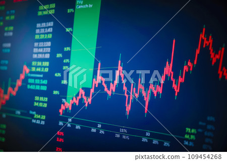Graph of stock, cryptocurrency, forex, and gold markets on screen, with various technical analysis tools applied. Data analysis to increase sales and revenue. Graph of stock, cryptocurrency, forex, and gold markets on screen, with various technical analysis tools applied. Data analysis to increase sales and revenue. 109454268