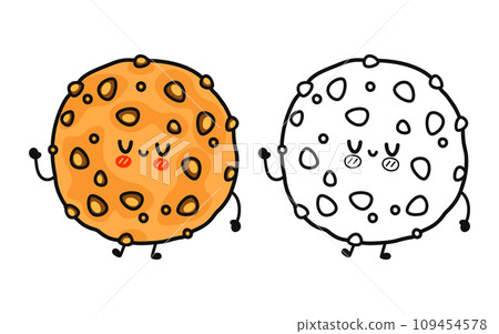 Funny cute happy Oatmeal cookies characters bundle set. Vector hand drawn cartoon kawaii character illustration icon. Cute Oatmeal cookies. Outline cartoon illustration for coloring book Funny cute happy Oatmeal cookies characters bundle set. Vector hand drawn cartoon kawaii character illustration icon. Cute Oatmeal cookies. Outline cartoon illustration for coloring book 109454578