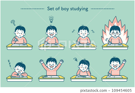 Simple illustration set of a boy studying at a desk 109454605