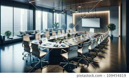 A large conference room where management meetings are held for companies that have offices in high-rise buildings. AI generated image. 109454819