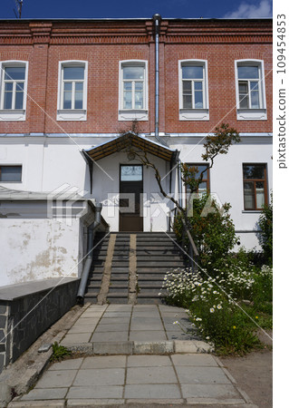 Sidewalk leading to the monastery cells of the medieval Valaam Monastery on Island of Valaam 109454853