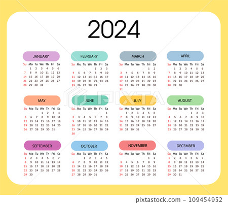 Vertical pocket calendar on 2024 year. Week starts from Sunday. 109454952