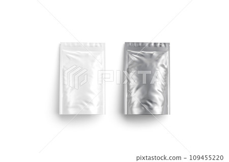 Blank white and silver zipper pouch mockup, top view 109455220