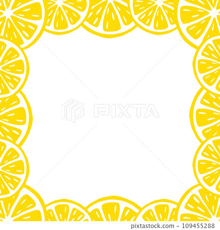 Border of lemon slices. Composition of citrus fruits. Vector illustration isolated on white background. Border of lemon slices. Composition of citrus fruits. Vector illustration isolated on white background. 109455288