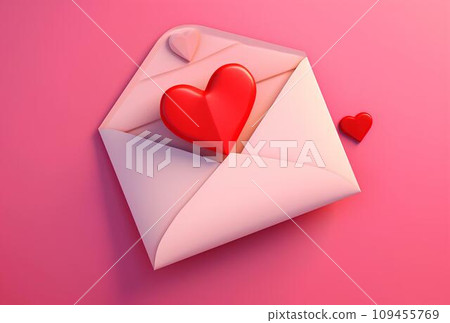Envelope with a heart on a pink background. 3d rendering For valentine day. Love 109455769