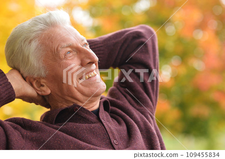 Close-up portrait of smiling senior man in park Close-up portrait of smiling senior man in park 109455834