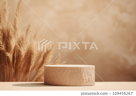 AI-generated content. Podium with pampas grass. Mock up for product, cosmetic presentation. Natural colors. Platform for beauty products. Empty scene. Stage, display, showcase. Podium with copy space AI-generated content. Podium with pampas grass. Mock up for product, cosmetic presentation. Natural colors. Platform for beauty products. Empty scene. Stage, display, showcase. Podium with copy space 109456267