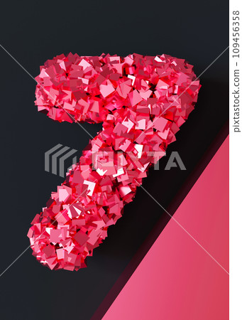 Pink number seven on black background. Symbol 7. Seventh birthday party, business anniversary, or event celebrating a seventh milestone. Vertical picture. 3D render. Pink number seven on black background. Symbol 7. Seventh birthday party, business anniversary, or event celebrating a seventh milestone. Vertical picture. 3D render. 109456358