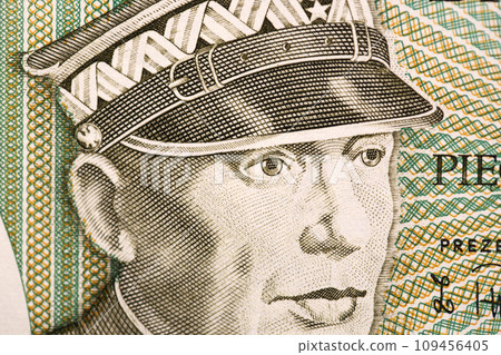Karol Swierczewski a closeup portrait from old Polish money Karol Swierczewski a closeup portrait from old Polish money 109456405