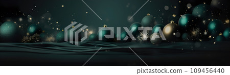 AI-generated content. Beautiful dark Christmas background with green and golden, shining decoration and empty space. Glitter. Copy space for your text. Merry Xmas, Happy New Year. Festive backdrop AI-generated content. Beautiful dark Christmas background with green and golden, shining decoration and empty space. Glitter. Copy space for your text. Merry Xmas, Happy New Year. Festive backdrop 109456440