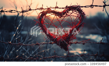 heart symbol wrapped in barbed wire 109456497
