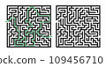 Square maze, a simple logic game with labyrinths. Vector maze game. 109456710