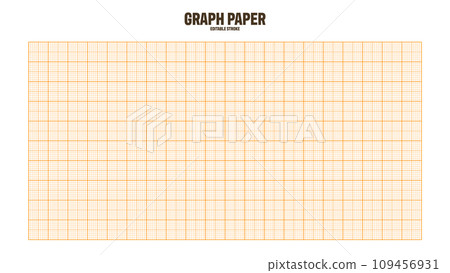 Sheet of graph paper with grid. Millimeter paper texture, geometric pattern. Orange lined blank for drawing, studying, technical engineering or scale measurement. Vector illustration 109456931
