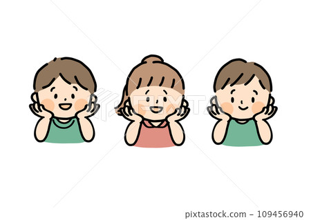 微笑的孩子們托著下巴 109456940