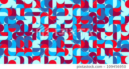 Geometric trendy pattern, Bauhaus style. Modern colorful background with simple elements. Retro texture with basic geometric shapes. Print design, minimalist poster cover. Vector illustration Geometric trendy pattern, Bauhaus style. Modern colorful background with simple elements. Retro texture with basic geometric shapes. Print design, minimalist poster cover. Vector illustration 109456950