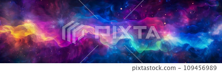 AI-generated content. Abstract cosmic background with swirling neon light waves in mesmerizing shades of blue and pink across a deep space backdrop, creating a dynamic and futuristic atmosphere 109456989
