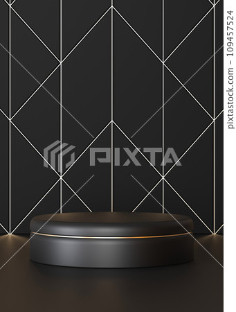 Black and golden podium on black background. Elegant stage for product, cosmetic presentation. Luxury mock up. Pedestal, platform for beauty products. Empty scene. Display, showcase. 3D render. Black and golden podium on black background. Elegant stage for product, cosmetic presentation. Luxury mock up. Pedestal, platform for beauty products. Empty scene. Display, showcase. 3D render. 109457524