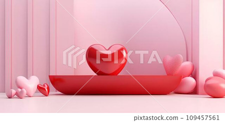 3d render of a pink background with a heart and a podium for valentine day love concept 109457561