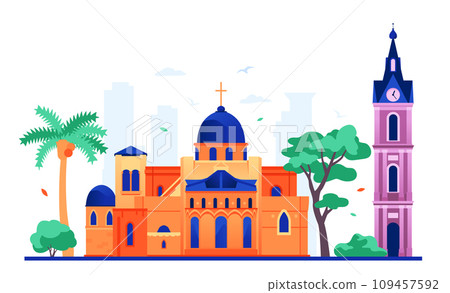 Ancient buildings of Israel - modern colored vector illustration 109457592