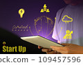 Startup concept with icon business and network connection on modern virtual interface from digital tablet. man touching on tablet. 109457596