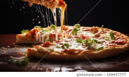 Delicious pizza with melting cheese AI-generated image 109457777