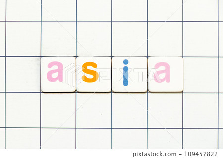 Colorful tile letter in word asia on white grid background 109457822