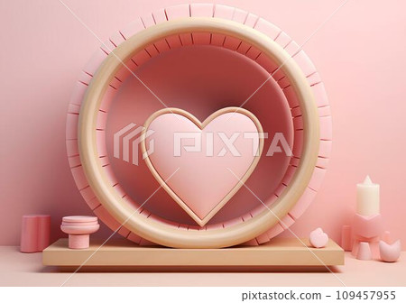 Heart shaped frame on the shelf. Valentines day love concept. 3d rendering Heart shaped frame on the shelf. Valentines day love concept. 3d rendering 109457955