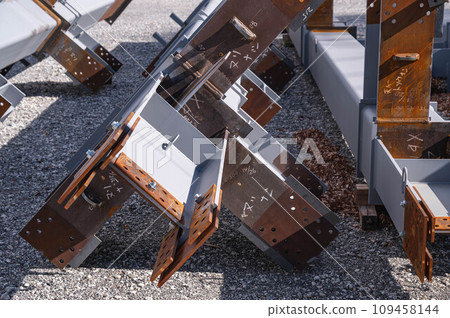 Steel frame at construction material yard 109458144