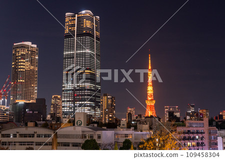 [Tokyo] Night view of Tokyo Tower and skyscrapers 109458304