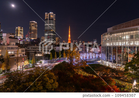 [Tokyo] Night view of Tokyo Tower and skyscrapers 109458307