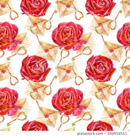 Seamless pattern of watercolor red roses. Illustration of flowers