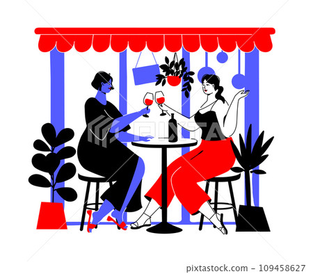 Meeting in a cafe - colorful flat design style illustration 109458627