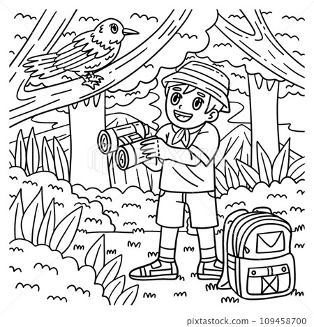 Camping Camper with Binoculars Coloring Page Camping Camper with Binoculars Coloring Page 109458700