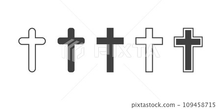 Flat Vector Black Christian Cross Icons Set Isolated on a White Background. Line Silhouette Cut Out Christian Crosses Collection Flat Vector Black Christian Cross Icons Set Isolated on a White Background. Line Silhouette Cut Out Christian Crosses Collection 109458715