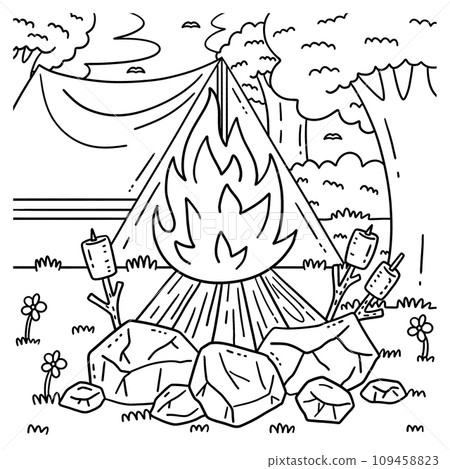 Camping Bonfire Roasting Marshmallows Coloring  109458823