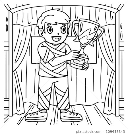 Cheerleading Cheerleader Boy with Trophy Coloring Cheerleading Cheerleader Boy with Trophy Coloring 109458843