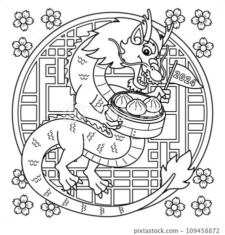 Year of the Dragon Holding a Dumpling Coloring  109458872