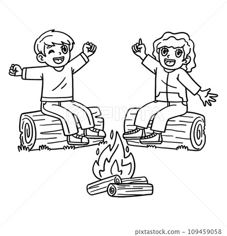 Camping Campers Telling Stories Isolated Coloring  109459058